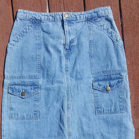 Vintage long denim Prairie jean skirt 8 80s 90s - Picture 5 of 12